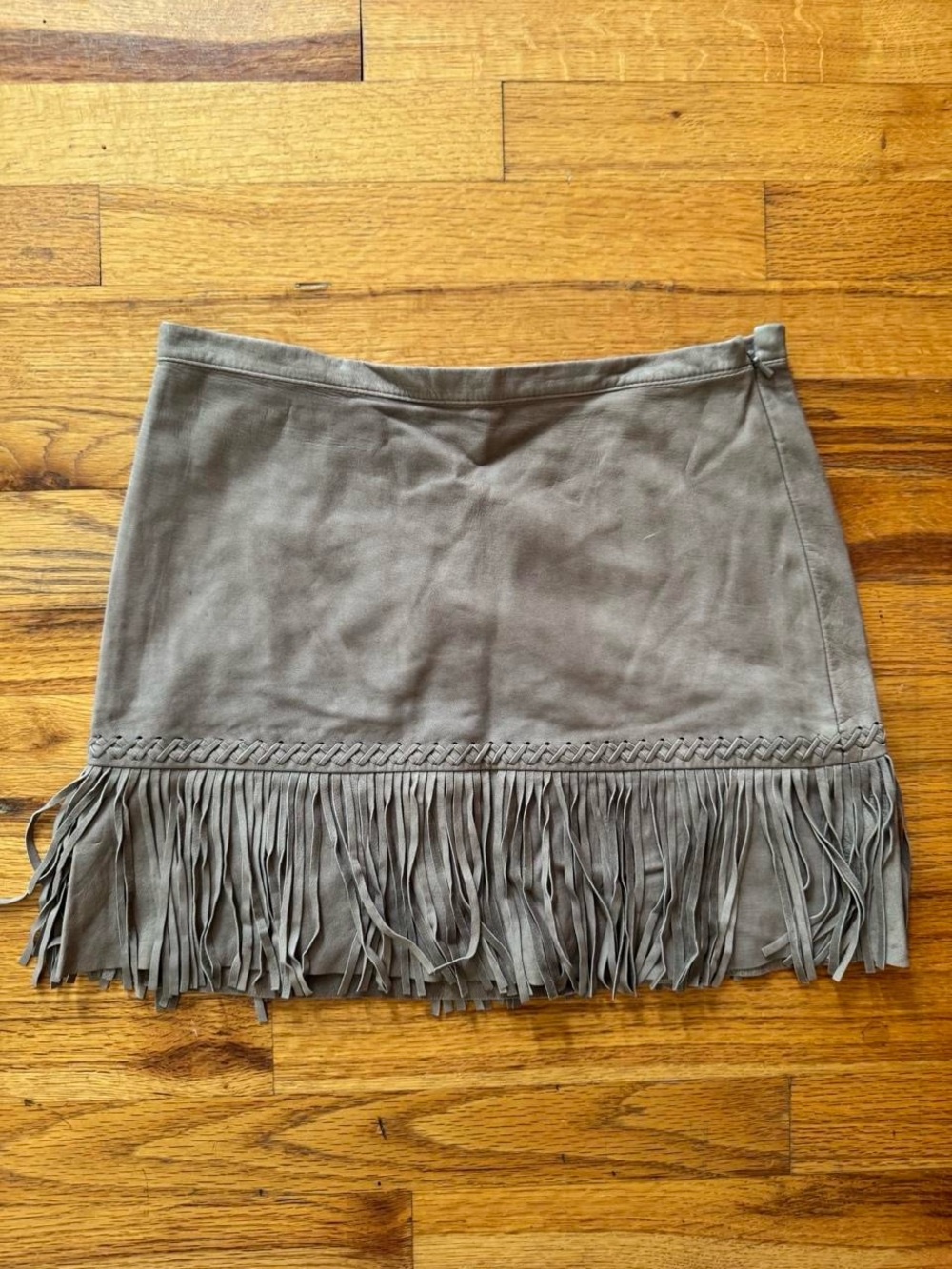 L'AGENCE Taupe Suede Fringe Mini Skirt